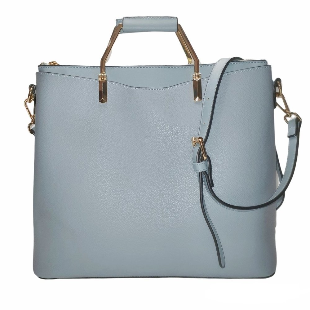 NWOT Large Blue Tote Crossbody Purse Bag Gold Brass Handles